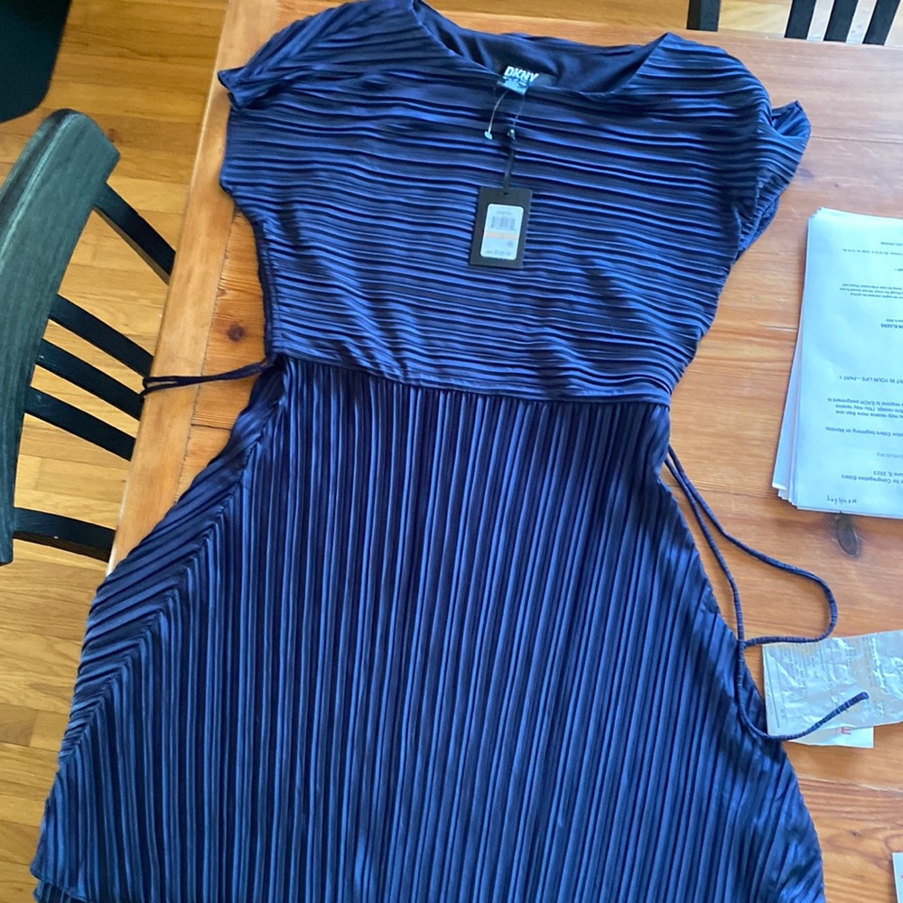 DKNY navy pleated dress